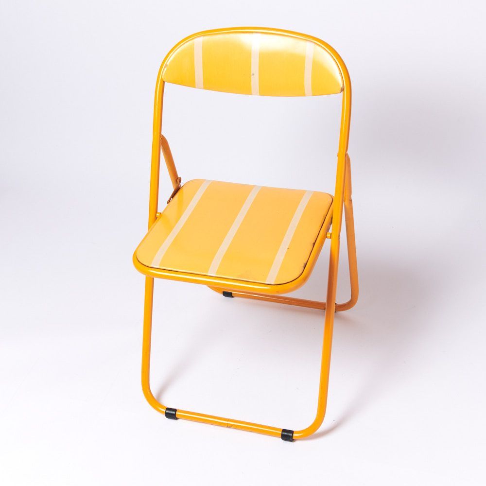 ヴィンテージ折り畳みパイプ椅子】60s 70s イエローオレンジ　ポストモダン