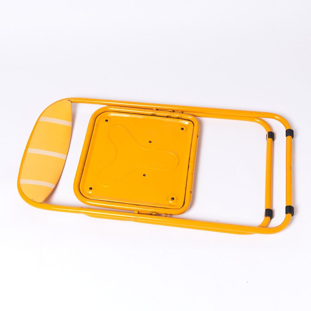 ヴィンテージ折り畳みパイプ椅子】60s 70s イエローオレンジ ポスト