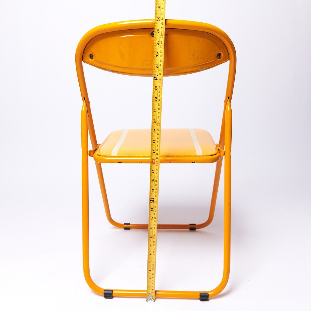 ヴィンテージ折り畳みパイプ椅子】60s 70s イエローオレンジ　ポストモダン