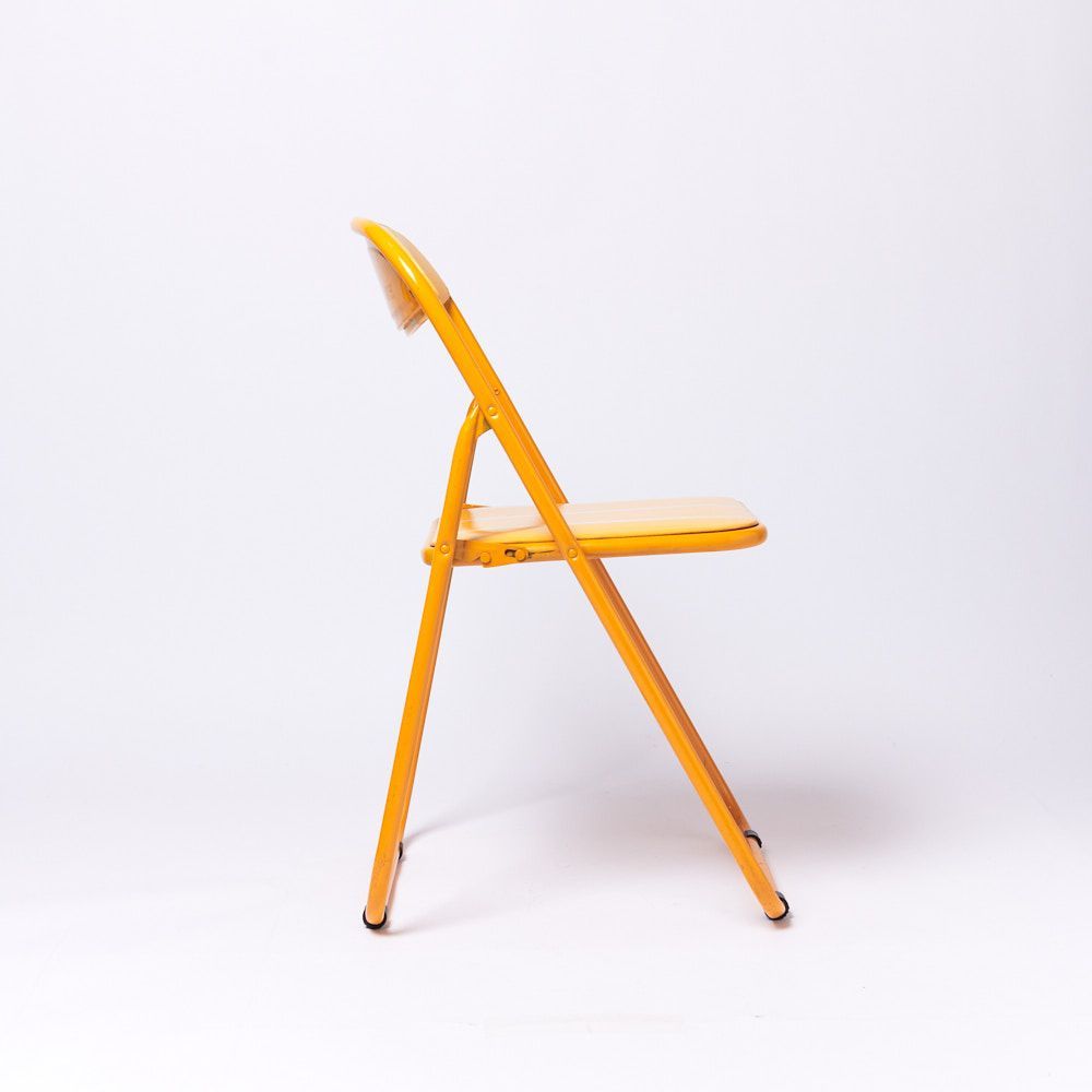 ヴィンテージ折り畳みパイプ椅子】60s 70s イエローオレンジ ポスト