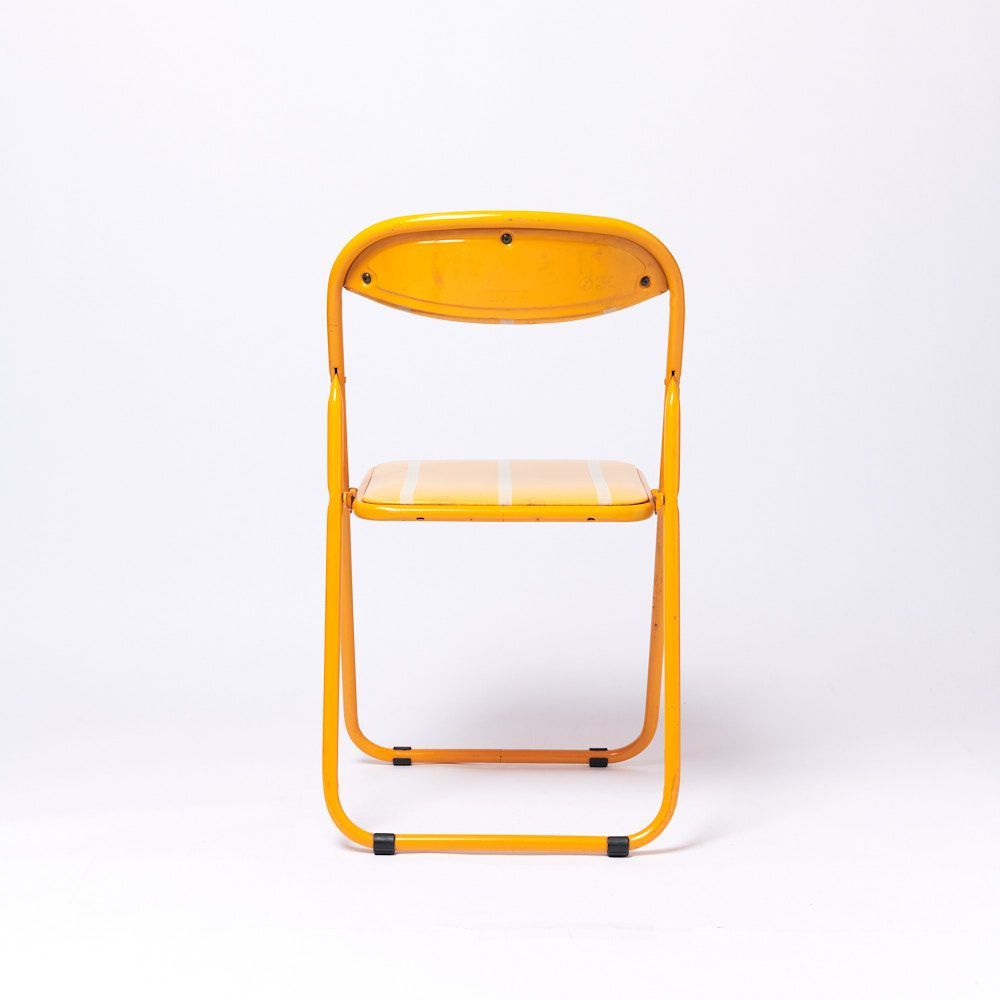 ヴィンテージ折り畳みパイプ椅子】60s 70s イエローオレンジ　ポストモダン