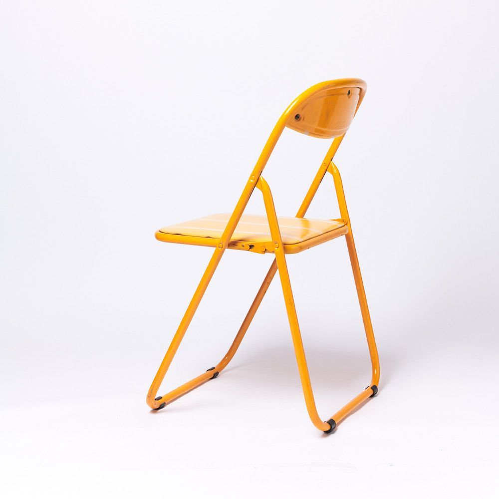 ヴィンテージ折り畳みパイプ椅子】60s 70s イエローオレンジ　ポストモダン