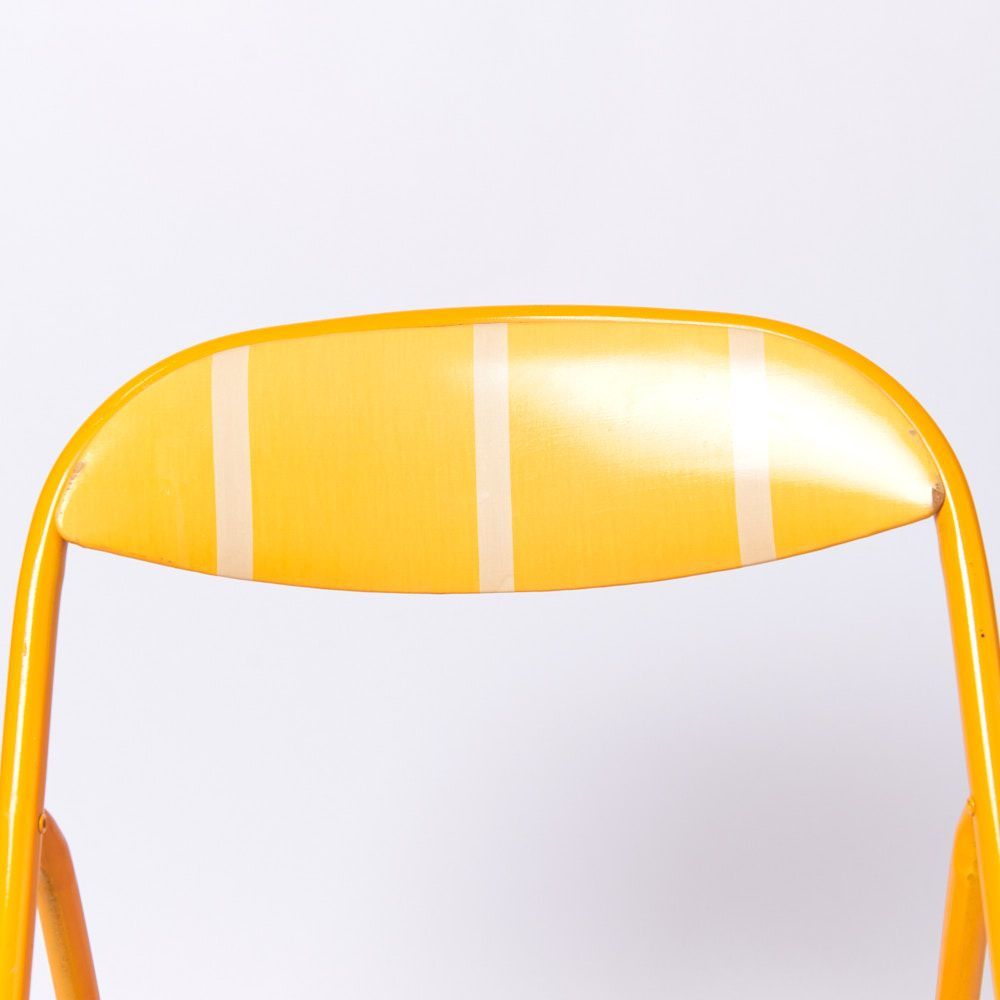 ヴィンテージ折り畳みパイプ椅子】60s 70s イエローオレンジ　ポストモダン