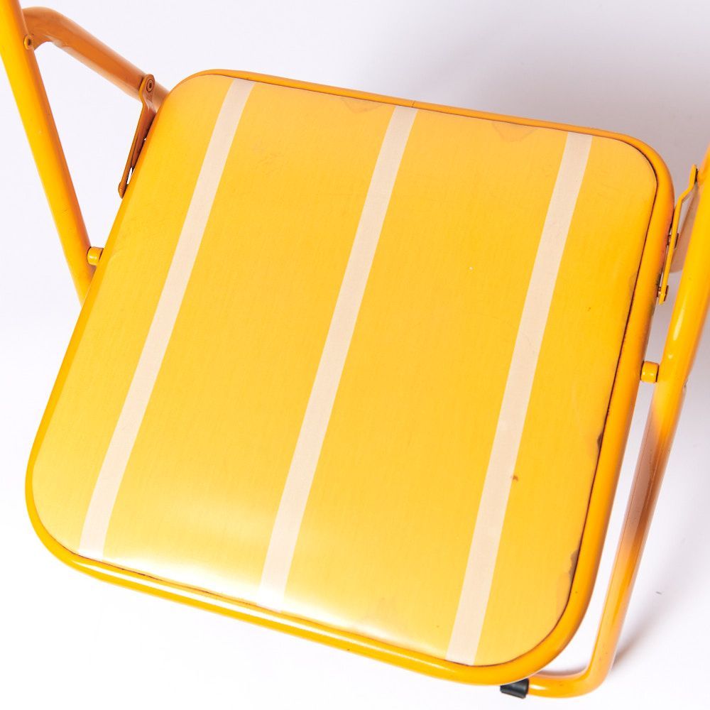 ヴィンテージ折り畳みパイプ椅子】60s 70s イエローオレンジ　ポストモダン