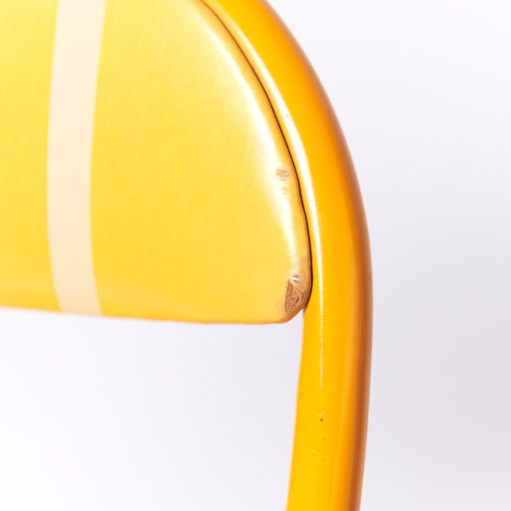 ヴィンテージ折り畳みパイプ椅子】60s 70s イエローオレンジ　ポストモダン