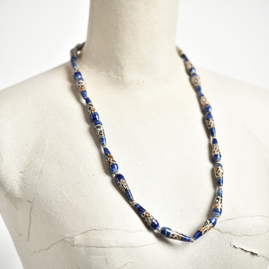 vintage porcelain necklace with silver bead