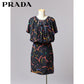 【FR:34】00s PRADA Silk Dress オフショルダー マルチカラーシルクワンピース