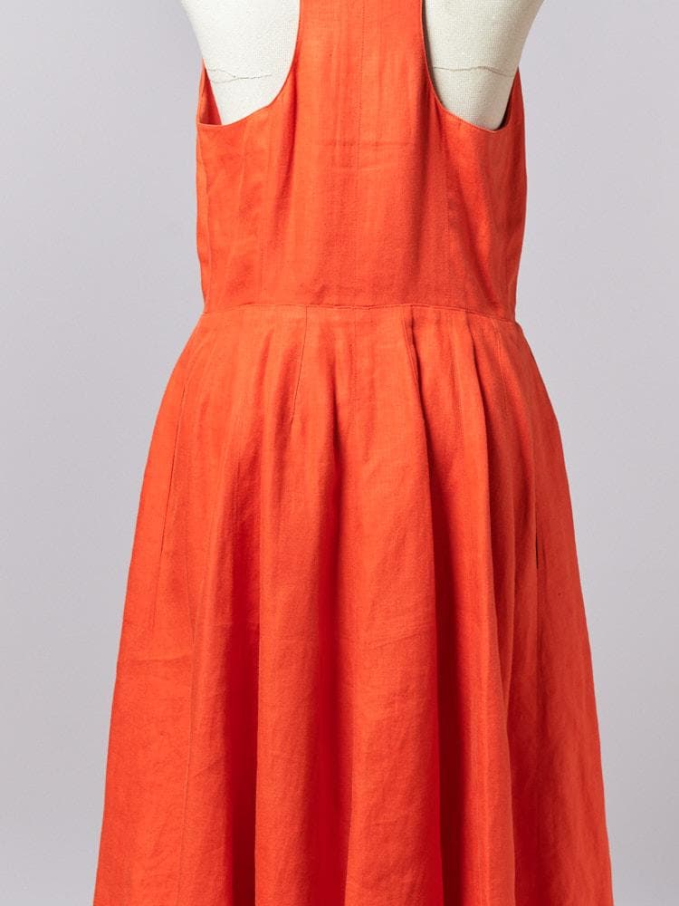 【SIZE:38】HERMES リネン100% エルメス オレンジリネンドレス