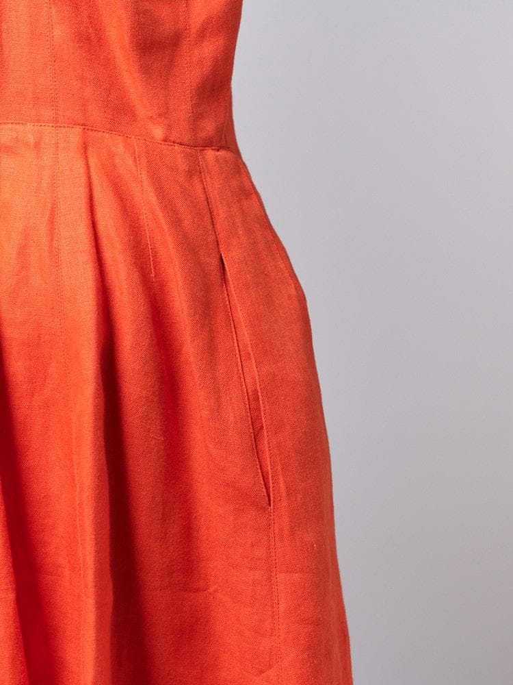 【SIZE:38】HERMES リネン100% エルメス オレンジリネンドレス