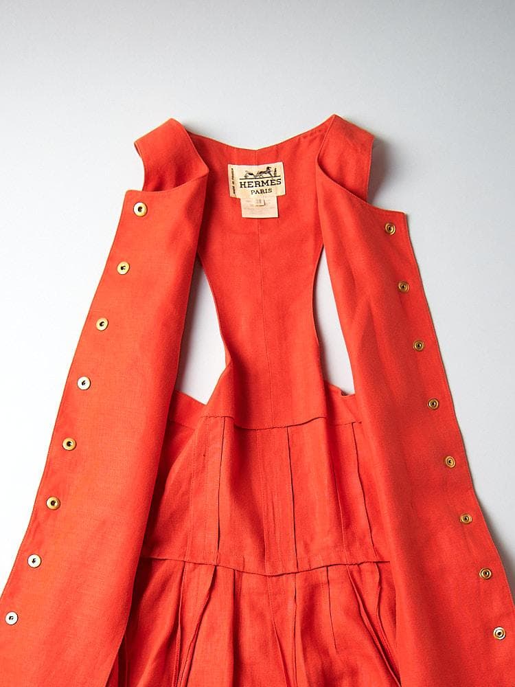 【SIZE:38】HERMES リネン100% エルメス オレンジリネンドレス