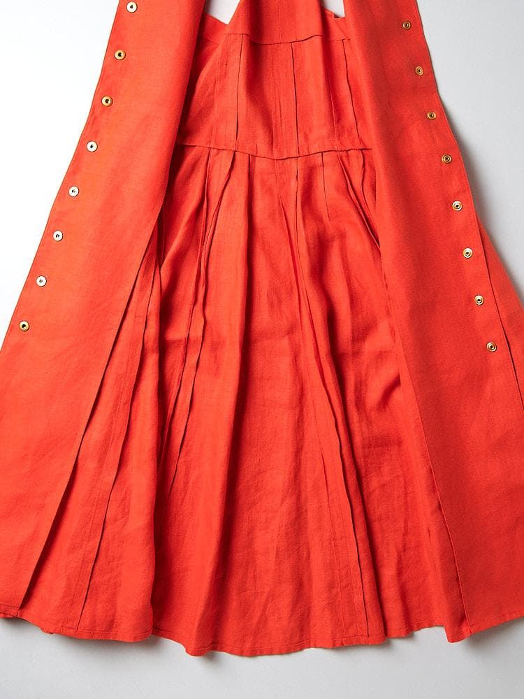 【SIZE:38】HERMES リネン100% エルメス オレンジリネンドレス