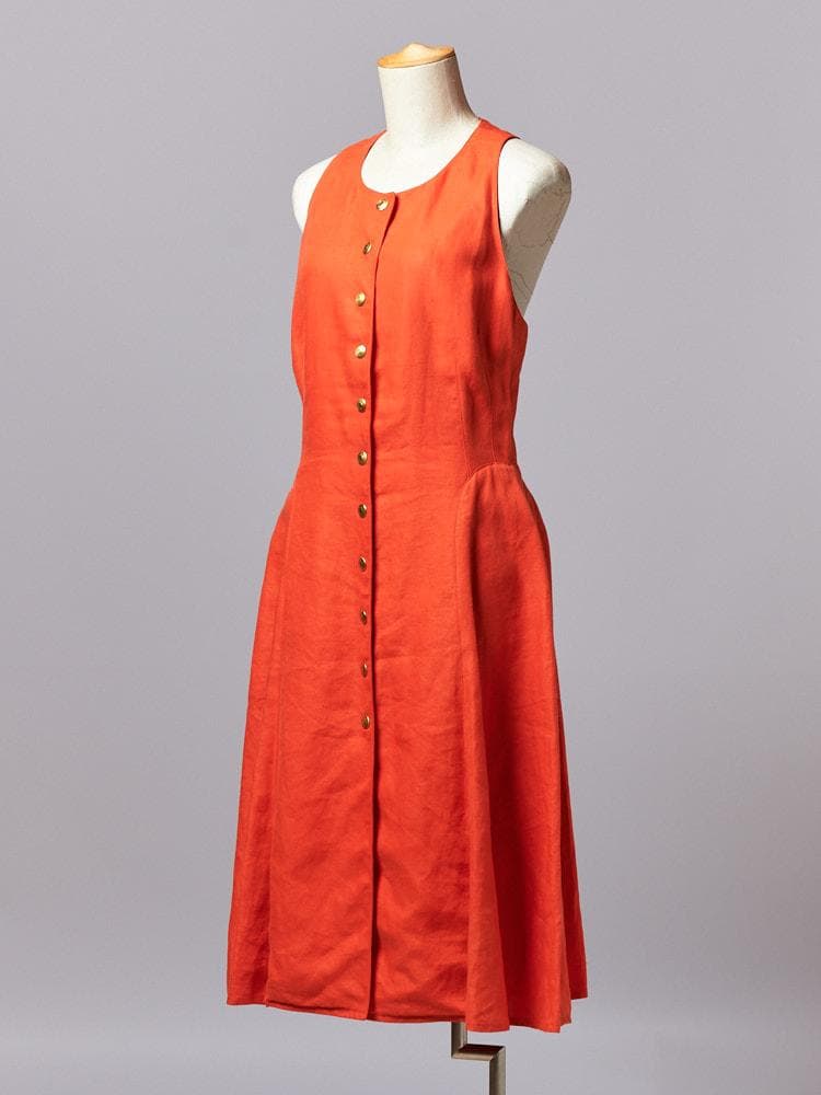 【SIZE:38】HERMES リネン100% エルメス オレンジリネンドレス