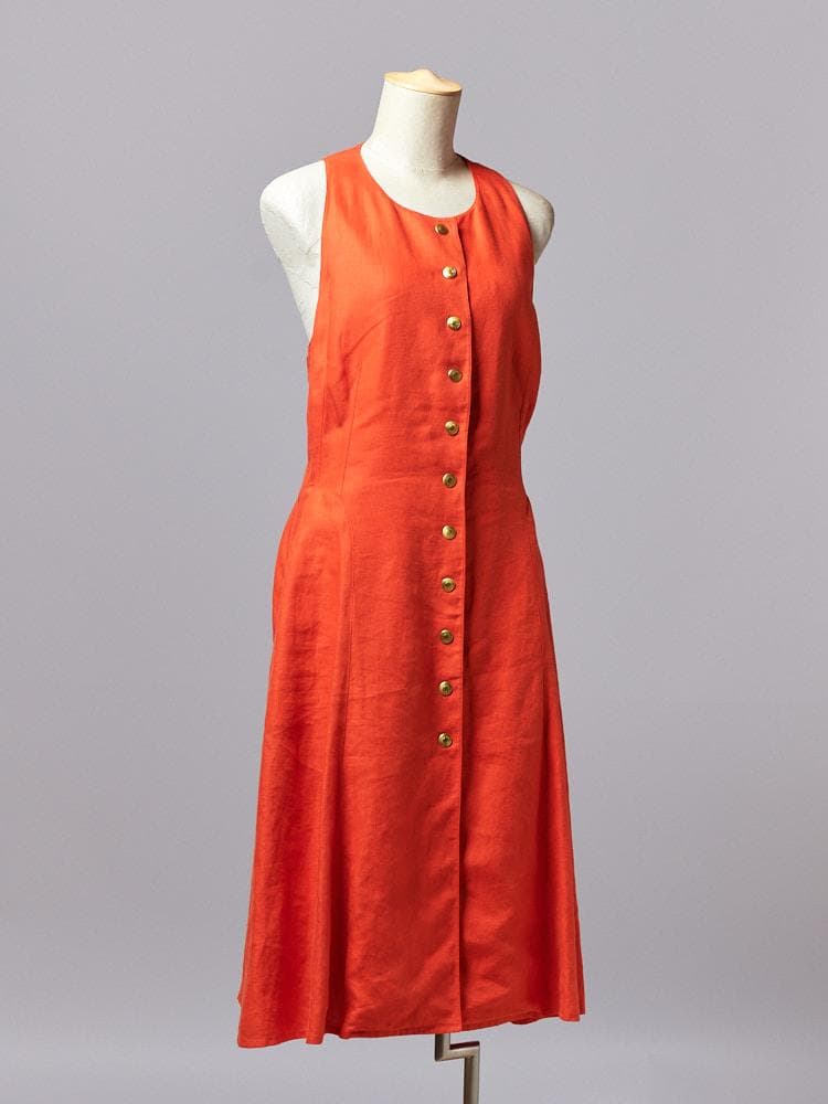 【SIZE:38】HERMES リネン100% エルメス オレンジリネンドレス