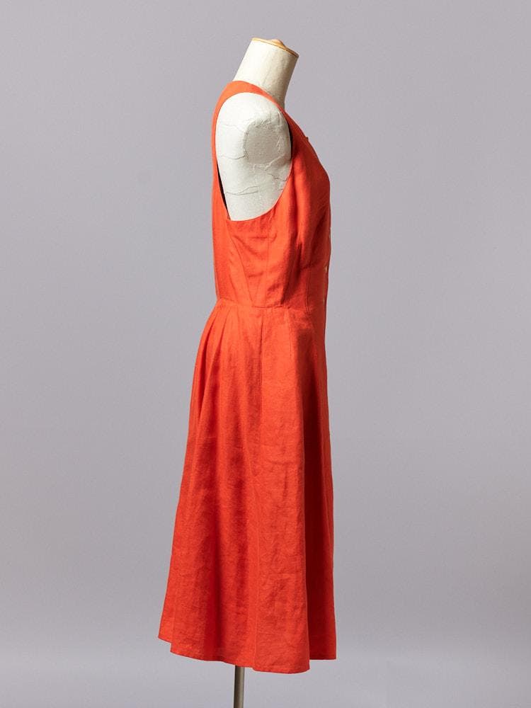 【SIZE:38】HERMES リネン100% エルメス オレンジリネンドレス