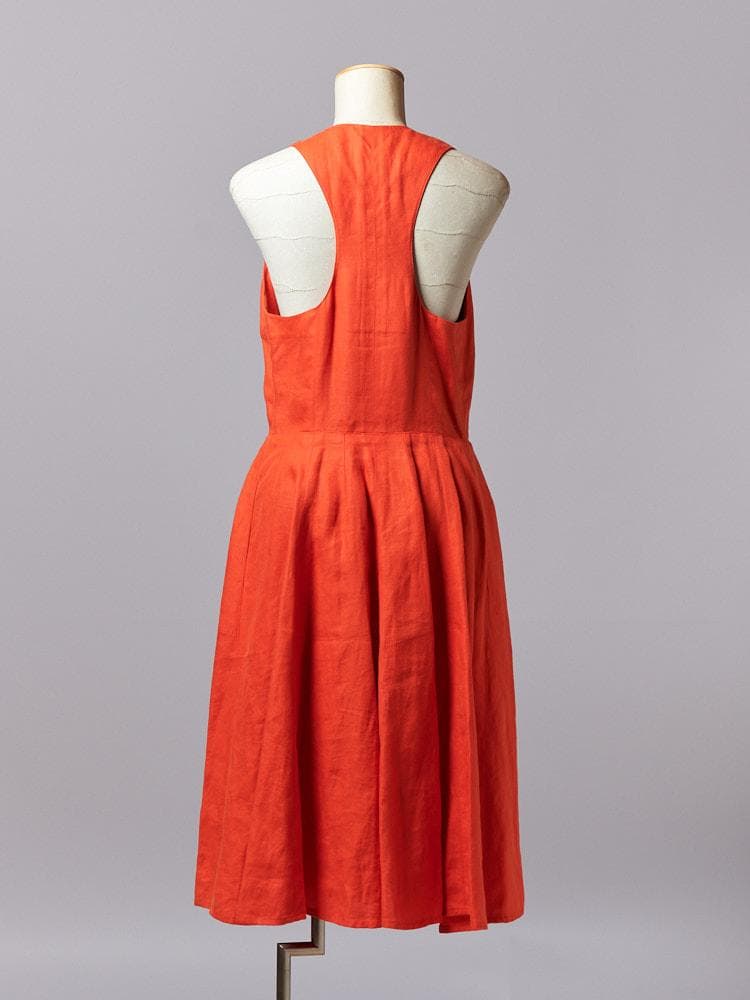 【SIZE:38】HERMES リネン100% エルメス オレンジリネンドレス