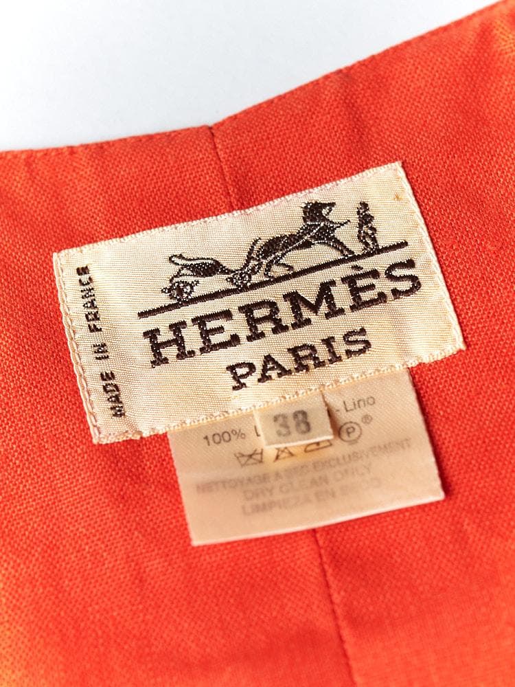 【SIZE:38】HERMES リネン100% エルメス オレンジリネンドレス