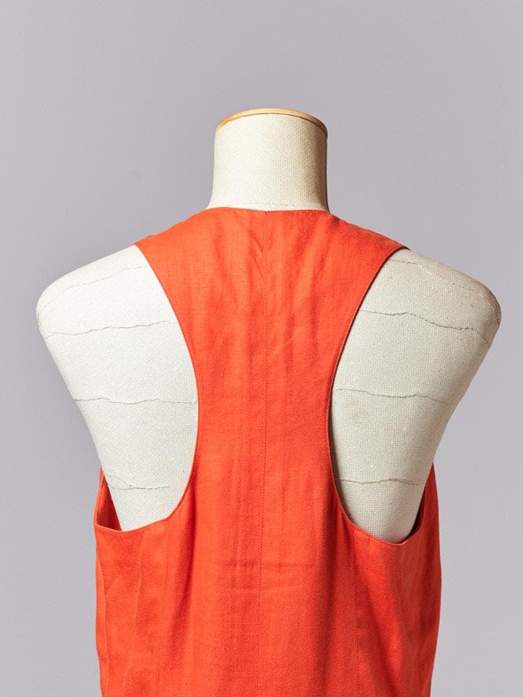 【SIZE:38】HERMES リネン100% エルメス オレンジリネンドレス