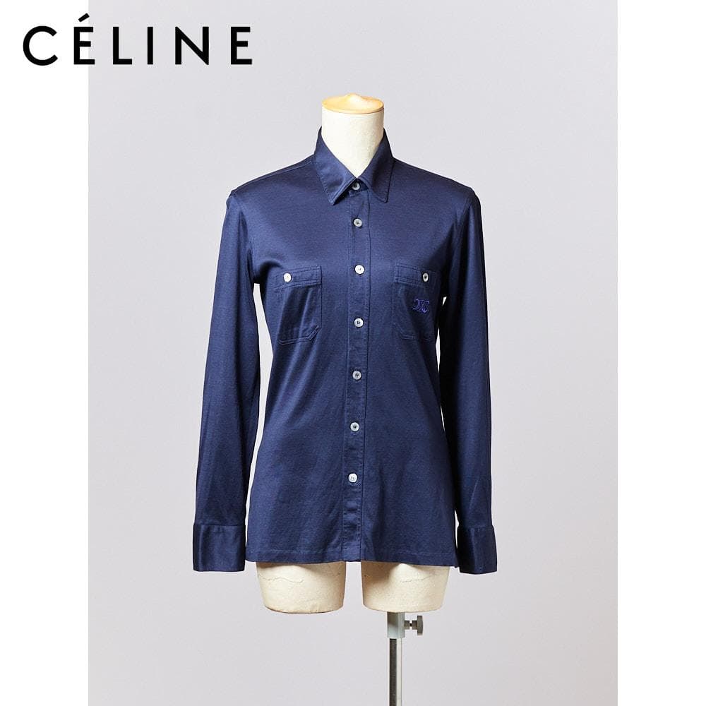 【SIZE:FR36】CELINEヴィンテージセリーヌシャツ ネイビー 刺繍