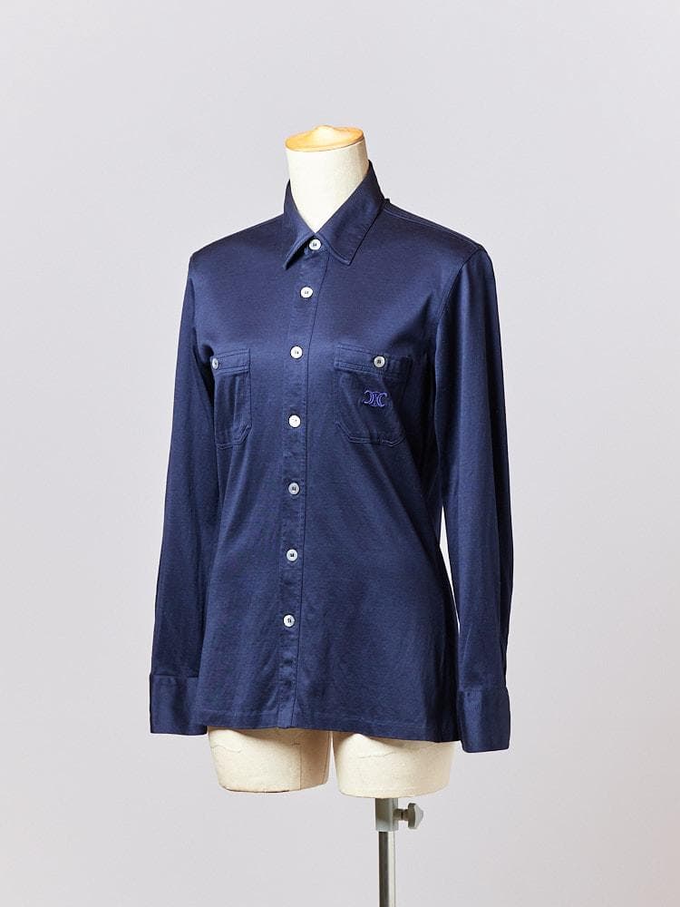 【SIZE:FR36】CELINEヴィンテージセリーヌシャツ ネイビー 刺繍