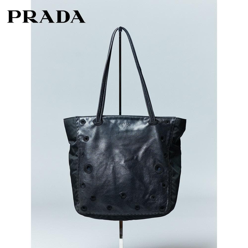 【30.5cm×23.5cm×マチ有】PRADA レザーナイロンショルダーバッグ