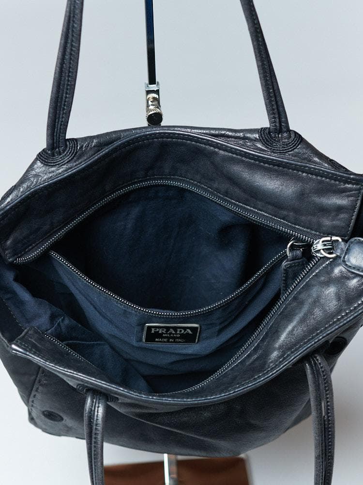 【30.5cm×23.5cm×マチ有】PRADA レザーナイロンショルダーバッグ