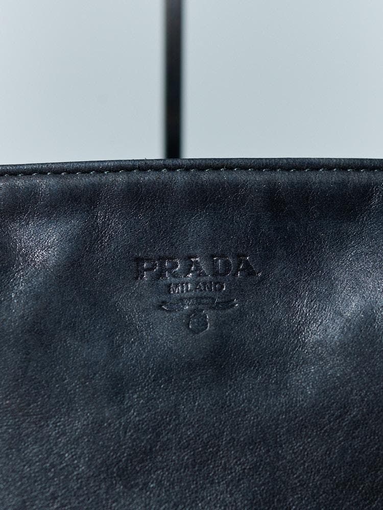 【30.5cm×23.5cm×マチ有】PRADA レザーナイロンショルダーバッグ