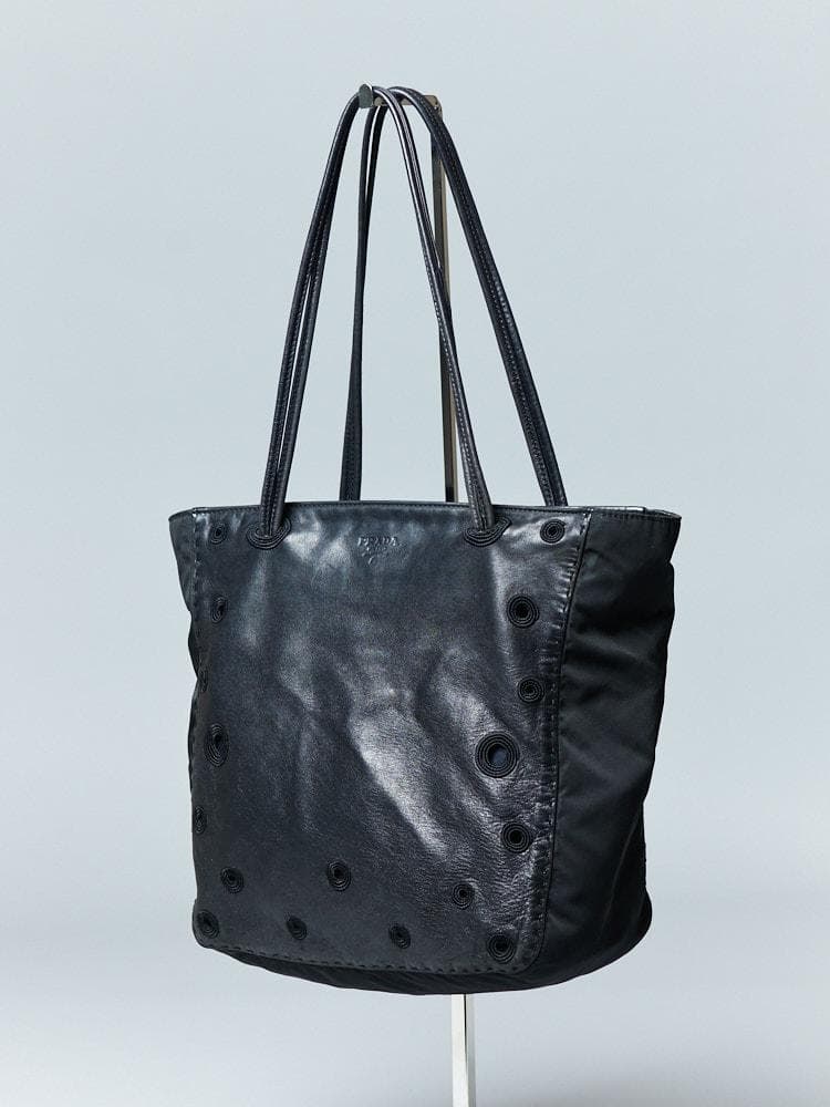 【30.5cm×23.5cm×マチ有】PRADA レザーナイロンショルダーバッグ