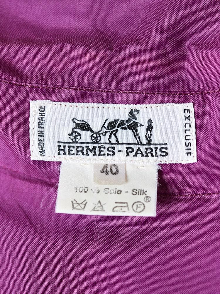 【SIZE:40】HERMES シルクシャツ ダブルカフス カシスパープル