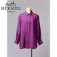 【SIZE:40】HERMES シルクシャツ ダブルカフス カシスパープル