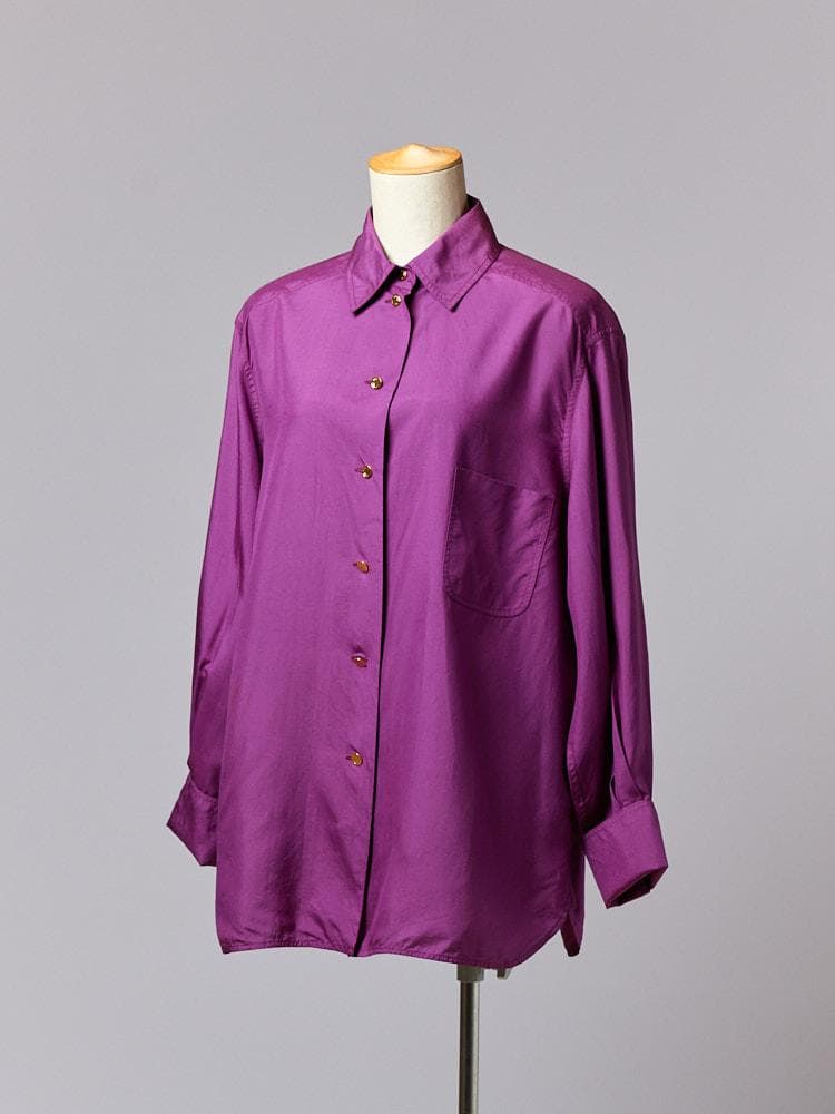 【SIZE:40】HERMES シルクシャツ ダブルカフス カシスパープル
