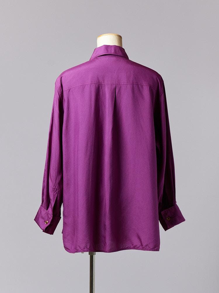 【SIZE:40】HERMES シルクシャツ ダブルカフス カシスパープル