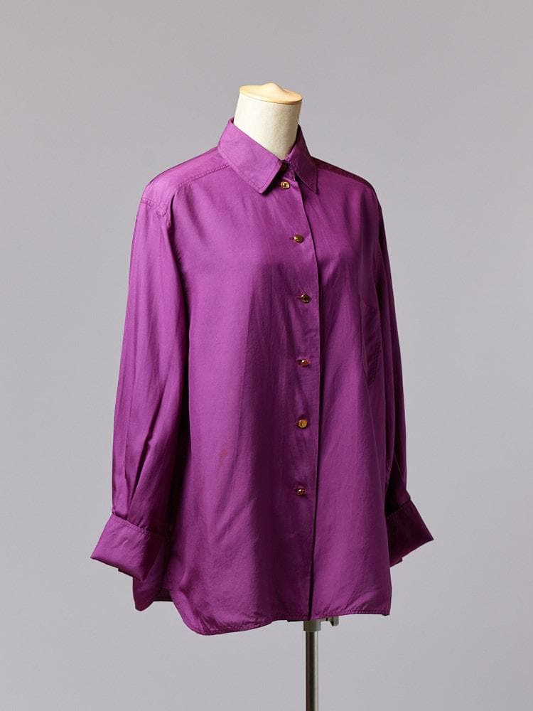 【SIZE:40】HERMES シルクシャツ ダブルカフス カシスパープル