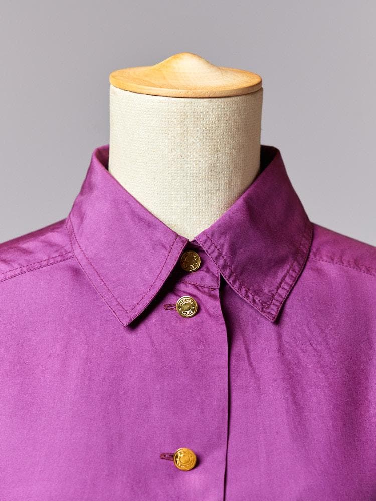 【SIZE:40】HERMES シルクシャツ ダブルカフス カシスパープル