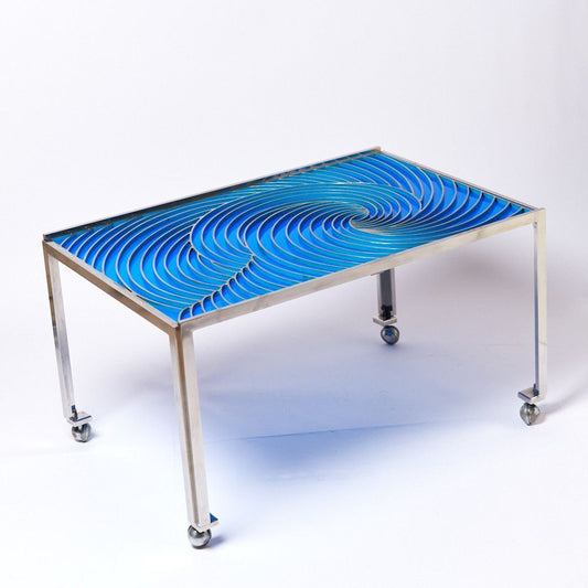 60s-70s "TIDE" Table Acrylic Glass Stainless w/Caster Wheels　スペースエイジ　ポストモダン