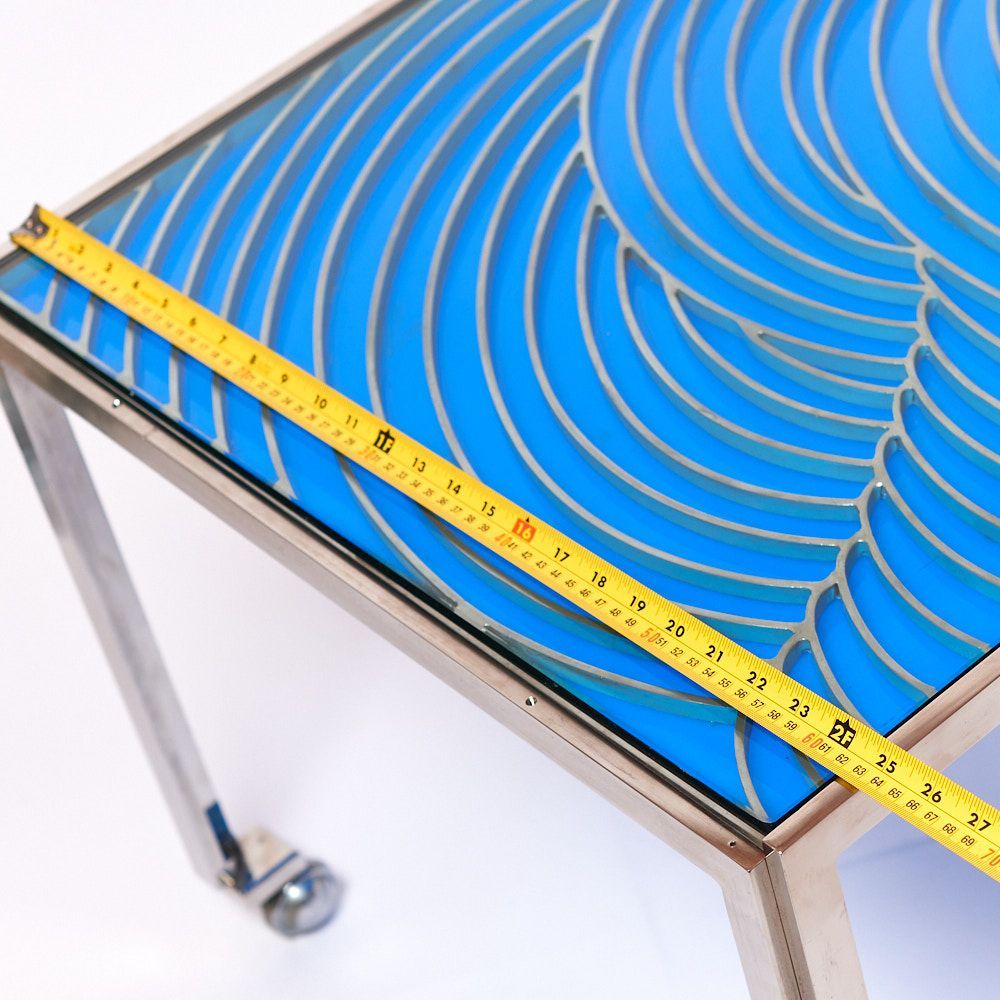 60s-70s "TIDE" Table Acrylic Glass Stainless w/Caster Wheels　スペースエイジ　ポストモダン