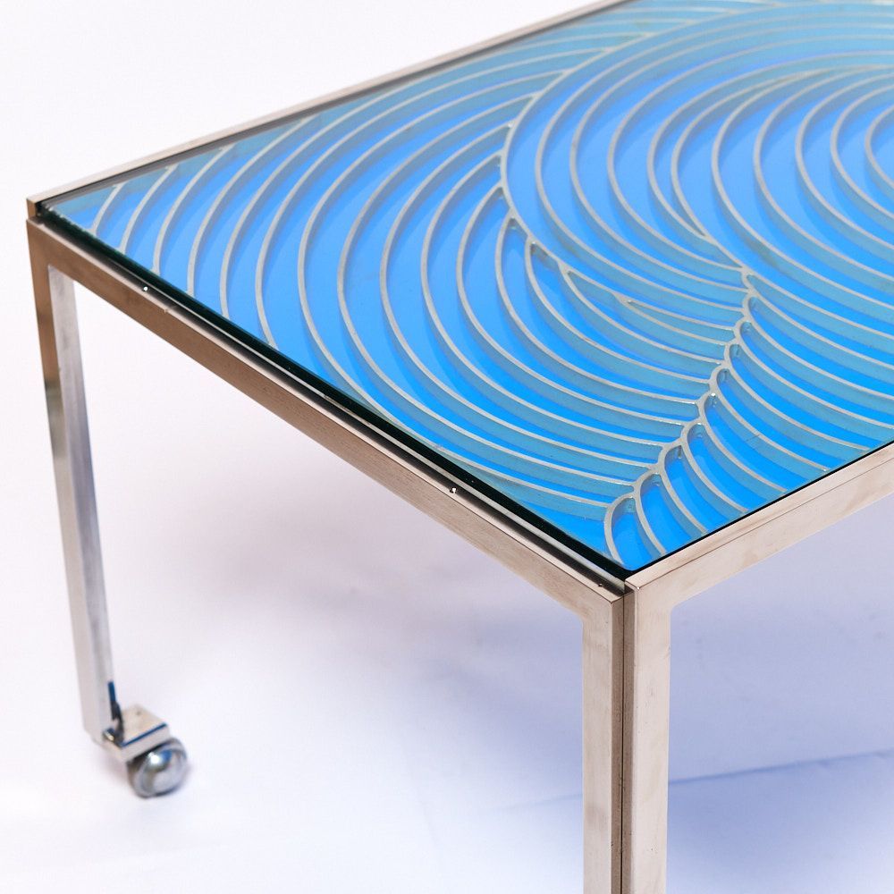 60s-70s "TIDE" Table Acrylic Glass Stainless w/Caster Wheels　スペースエイジ　ポストモダン